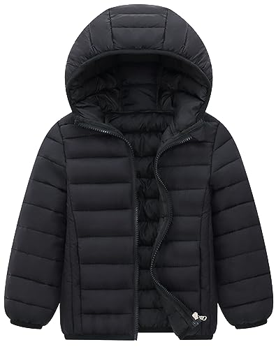 Image of AIEOE Children's Hooded Down Jacket Coat Snowsuit Keep Warm Cute Girls Suitable from 3-12 Years, Black, 9-10 Years