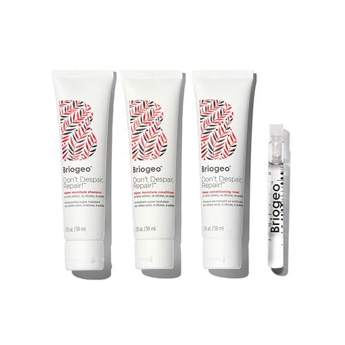 Briogeo Don't Despair, Repair! Strenthen + Repair Minis Kit, Repairs Dry, Damaged or Color Treated Hair,Travel Kit, Strengthens Hair, Hydrates Dry Hair, Vegan, Cruelty-Free, 4-Piece Set