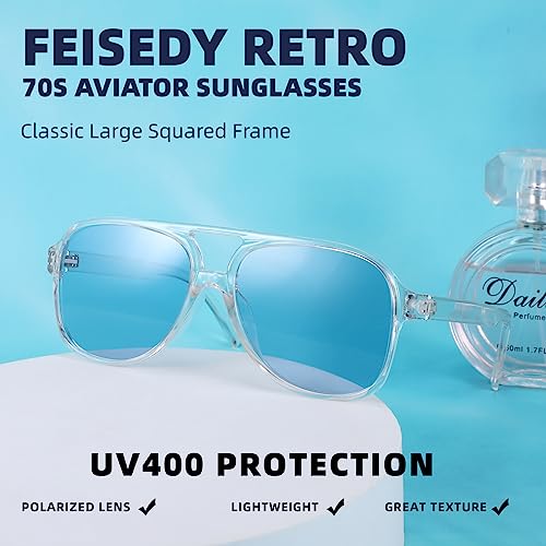 Image of FEISEDY Vintage Retro 70s Plastic Aviator Sunglasses Women Men Classic Large Squared Frame B2751