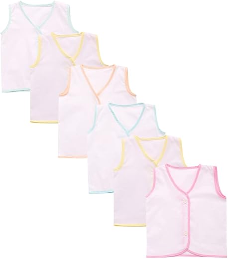 CLAP Soft Premium Front Button Sleevless Cotton Jhabla for New Born Baby Combo Set of 6 (0-6 Months) White