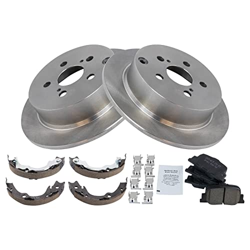 Image of TRQ Rear Brake Pad and Rotor Set Ceramic Rotors Parking Shoe Compatible with 2005-2010 Scion tC