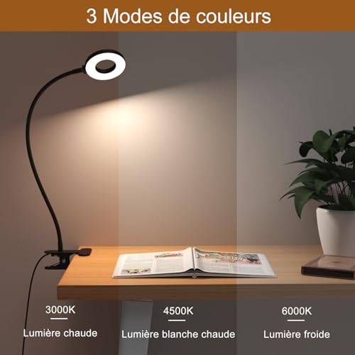 iZELL Lampka do czytania z 23 diodami LED, możliwość ściemniania, 3 tryby i 10 poziomów jasności, ochrona oczu, lampa zaciskowa z elastyczną szyją 40 cm, z ładowarką USB 10 W