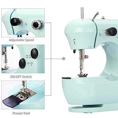 Sewing Machine with Extension Table, Portable Sewing Machine with 2-Speed with Foot Pedal, Mini Sewing Machines Hand Sewing Machine Small Machine for Beginners/Kids/Tailors/Crafting DIY/Household-Blue