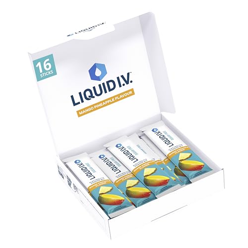 Liquid I.V. Sugar Free Electrolyte Powder Mix Mango Pineapple Flavour for Fast Hydration & Energy with 8 Vitamins & Minerals Including Magnesium Vegan and Gluten Free 16 Sachet Sticks