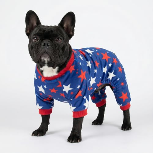 Image of Fitwarm 4th of July Dog Pajamas, Patriotic Stars Dog Clothes for Small Dogs Boy Girl, Dog Onesie with Feet, Pet Outfit, Red, Blue, White, XXL
