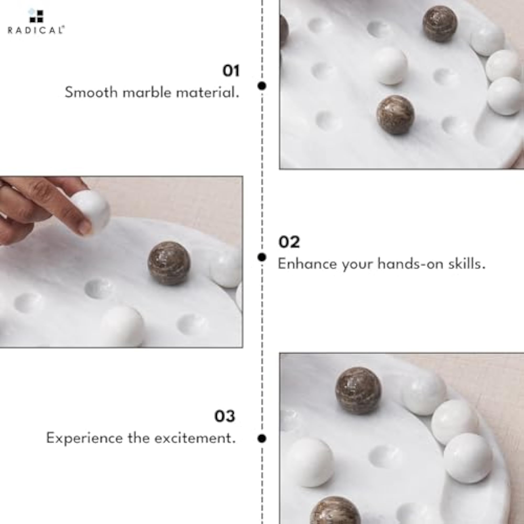 Marble Tic Tac Toe Board Game for Adults, 10 Inches