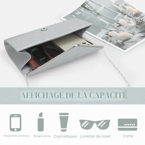 EVEOUT Pochette Soirée Femme en Forme d'Enveloppe, Sac à Main Élégant Scintillant avec chaîne pour Mariage & Fête, Bal – vue 5