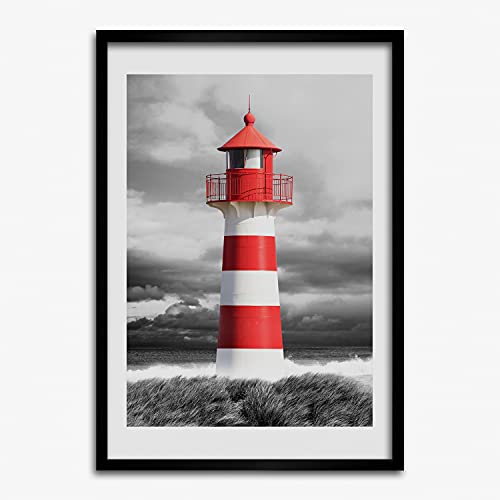 Peinture photo phare cadre 50x70 cm tableau bois moderne décoration murale