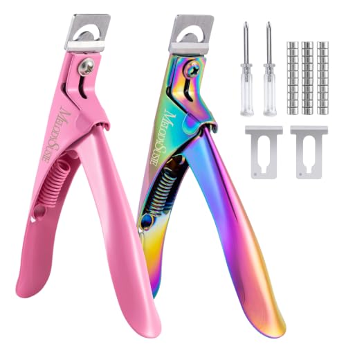 MelodySusie 2Pcs Acrylic Nail Clippers with Magnet Sizers, Pink ＆ Rainbow