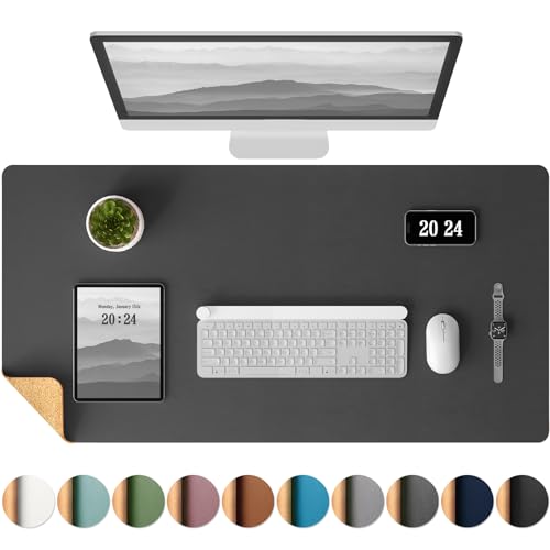 Aothia Dual-Sided Desk Pad - Leather Desk Mat, Natural Cork Desk Pad Protector, Large Mouse Pad for Desk, Waterproof Desk Blotter Pad, Desk Writing Pad for Office Work/Home, Apricot(25.6"x13