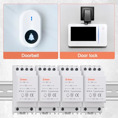 JIZZU Klingeltrafo Türklingel, Trafo 230V auf 12V 8V 24V, Passt auf Genormte Hutschiene, Klingeltransformator für max. 8VA Unterstützt Mehrere Ausgänge