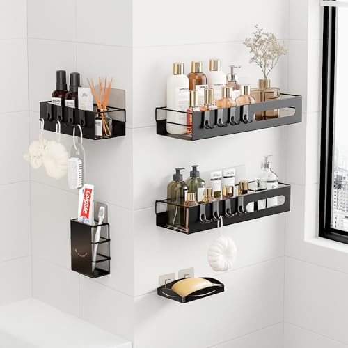 LUXYSKY est 2022 Estanteria Baño Sin Taladro -Estanteria Ducha Sin Taladro-Estante Ducha sin Taladro-Varios Modelos Disponibles-Accesorios Baño-Organizador De Baño (ETD-001-NOIR-5E-D2)