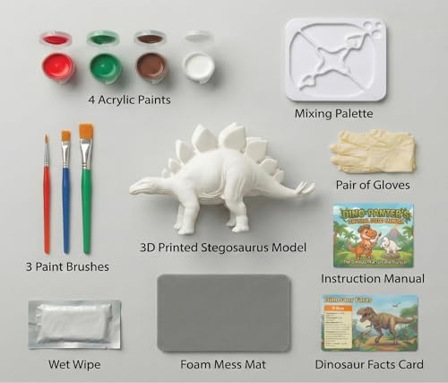 Image of Unscroo DIY 3D Model Painting Kits - Dinosaurs, Ice Age Animals & Unicorns - 3D Printed Art & Craft Hobby Gift for Kids, Teens & Adults - Return Gift Sets (Stegosaurus Single)