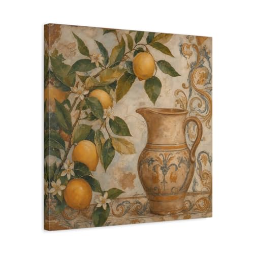 Déco murale cuisine toile citronnier vintage nature tableau carré salon tons chauds 50x50