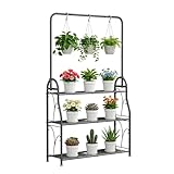 SORCEDAS Plant Stand Indoor Outdoor 3 Tier Tall Corner Hanging Plant Shelf Metal Flower Stands Ladder Plant Holder for Living Room Balcony Garden Patio Multiple Plants, Dark Grey