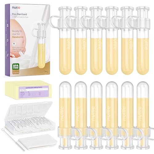 Image of Nuliie Colostrum Collector Kit 7ml/12pcs, Leakproof, Reusable Breast Milk Collector, Heat & Freezer Resistant, BPA-Free, With Cotton Cloth Wipe, Storage Case, Cleaning Brush -Ready-to-Use for Newborns