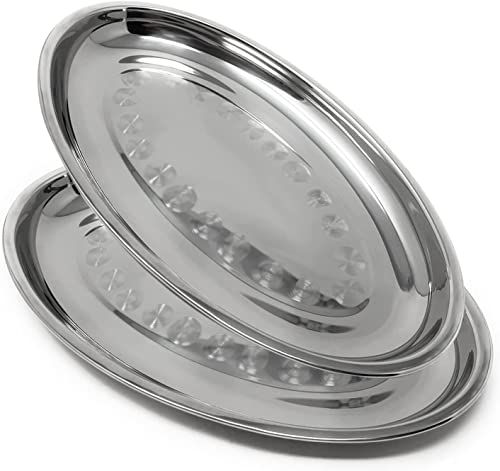 Space Home - Lot de 2 Plateaux de Service Ovales - Plateau en Acier Inoxydable - Plateau en Acier -...