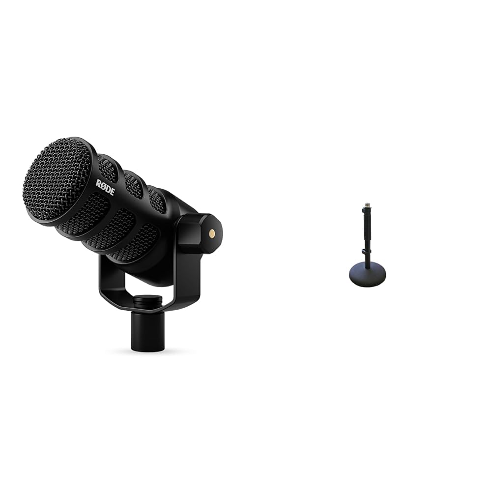 RØDE PodMic USB Microfono Dinamico Broadcast Versatile con Connettività XLR e USB per Podcasting, Streaming, Gaming, Produzione Musicale e Creazione di Contenuti & DS1 Supporto per Microfono da Tavolo
