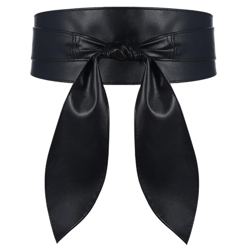 Black Belt Women,Wide Belts for Women Dresses,Womens Fashion Obi Belt Waist Belts for Womens Leather Fashion Wrap Wide Cinch for Dress Solid Color Trendy Bow Tie Wrap(Black)