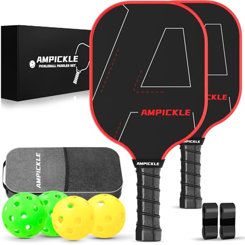 Image of Pickle Ball Paddle,Fiberglass Pickleball Paddles Set,Frosted Surface Pickleball Rackets, USAPA Standards,Oversized Sweet Spot Pickle Ball Paddle for Indoor Outdoor (A-2Line Red)