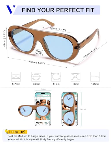 Image of VANLINKER Oversized Retro Aviator Sunglasses for Women Men Chic 70s Vintage Style Trendy 2026 Chunky Sun Glasses VL9865