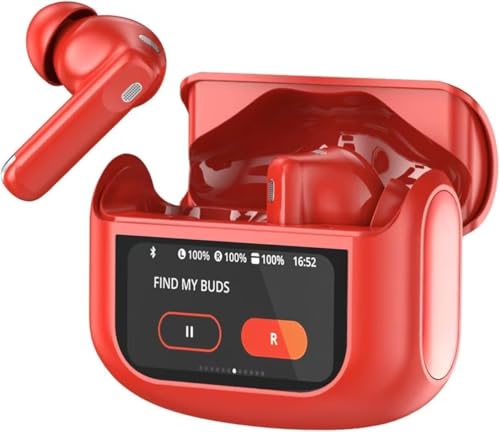 Touchscreen Bluetooth Kopfhörer, 2026 In Ear Kopfhörer Kabellos Bluetooth 5.4 mit ANC+ENC Noise Cancelling Mic, 48Std Spielzeit Tiefer Bass Earbud mit 5 EQ-Modi, IP7 Wasserdicht Ohrhörer USB-C Red
