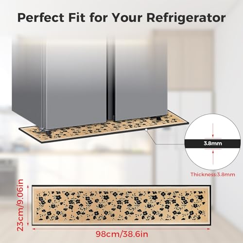 Image of Fridge Mat - 9.1 inch x 38.6 inchRefrigerator Mats with Water Absorbent, Leak-Proof Rubber Backing, Easy to Clean, Bohemian Design, Protect Floors from Spills (Floral)