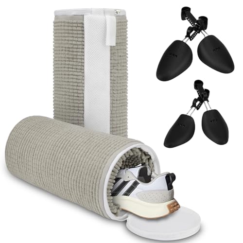 Eaersan Shoe Washing Machine Bag,2 Pairs Adjustable Shoe Trees,Inside 10000+ Fluffy Fibers Keep 360° Cleaning,Upgrade Durable Zipper,Reusable Shoe Laundry Bag for any Machine Washable Shoes (Grey)