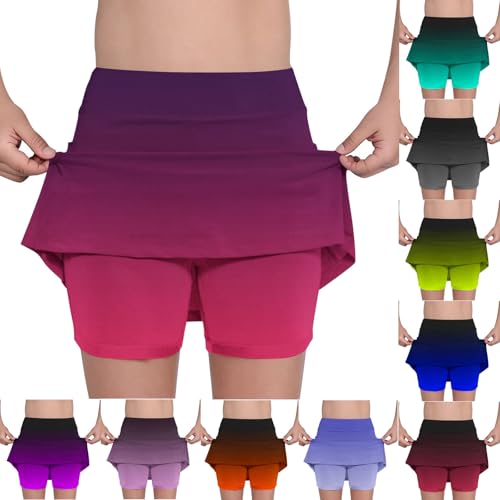 Girls Gradient Tennis Skirts with Shorts, Casual High Waisted Mini Flare Skater Skirt A-Line Skorts for 2-14 Years2