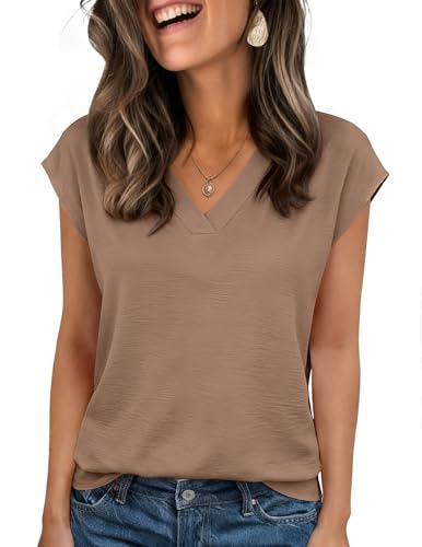 Zeagoo Cute Summer Tops for Women Cap Short Sleeve Textured Trendy Tshirts