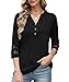 JomeDesign Summer Tops for Women V Neck 3/4 Sleeve Length Tshirts Solid Color Tunic Tops Black