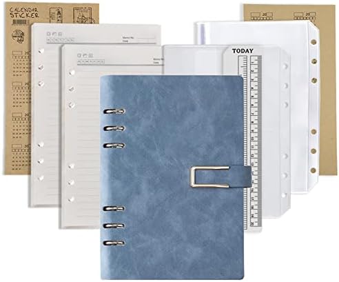 DY.2ten Refillable A5 Notebook Set with Cover - 6 Hole Loose Leaf PU Binder Cover + 87 Sheets (174 Pages) of Lined Paper + 1pcs A5 Zipper Binder Pockets + 1 pcs A5 3-Pockets Storing Bag