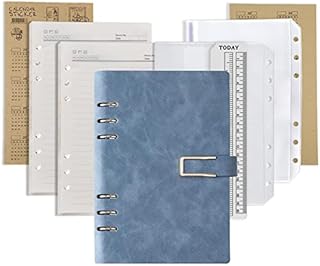 DY.2ten Refillable A5 Notebook Set with Cover - 6 Hole Loose Leaf PU Binder Cover + 87 Sheets (174 Pages) of Lined Paper + 1pcs A5 Zipper Binder Pockets + 1 pcs A5 3-Pockets Storing Bag