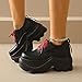 Women's Leather Platform Oxford Shoes Fashion Round Toe Chunky Wedge Heel Lace-Up Casual Loafers Suitable for Parties Dances Work (Black/b,10)