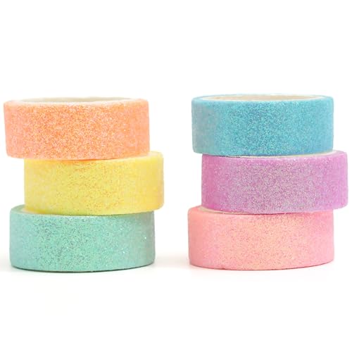 YUBX 6 rouleaux Briller Washi Tape Set Ruban Adhésif Papier Motifs Feuille scintillante Décoratif Saupoudrer Coloré Masking Tape pour Scrapbooking Artisanat de...