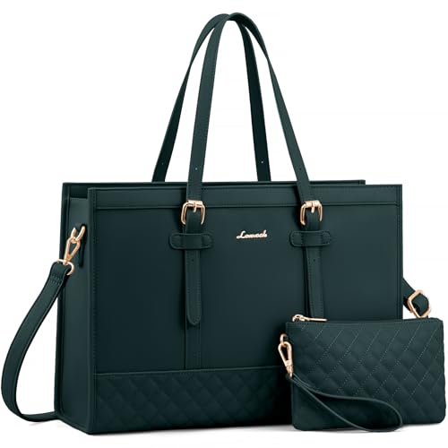 Image of LOVEVOOK Laptop Bag for Women,15.6 inch Laptop Tote Bag Waterproof PU Leather Computer Bag Work Bags for Business Office, Large Capacity Laptop Purse Professional Work Tote Black