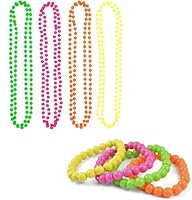 Zpeiran Bunte Perlenketten,8 Stück Hippie Halsketten & Armband als buntes Partyzubehör und Kostümzubehör,Für Fasching,Karneval & 80er Jahre Mottoparty