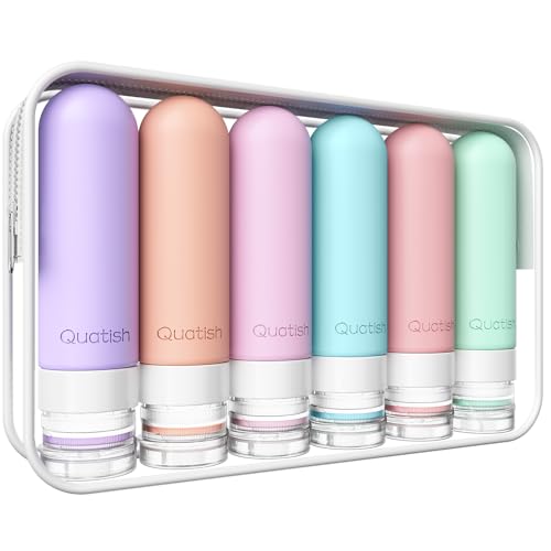 Quatish Travel Bottle for Toiletries 6 Pack, Original Patented Leakproof 3oz Tsa Approved Travel Size Container, BPA Free Silicone Shampoo and Conditioner Bottle, Cruise Camping Essentials, Periwinkle