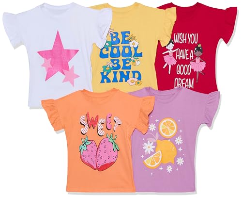 Image of T2F Girls Cotton Printed Regular Fit T-Shirt (Pack of 5)