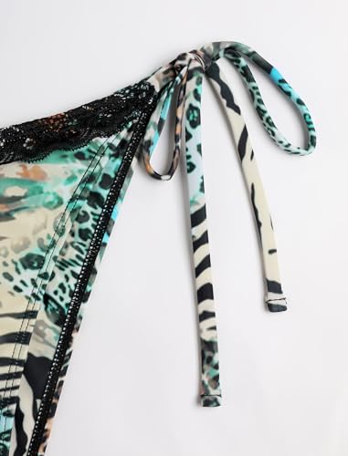 Image of ZAFUL Bikini Sets for Women Halter Bow Decor Tiny Floral Gingham Print Swimsuit Tie Side 2 Pieces Bathing Suit