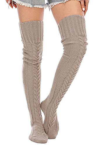 Image of Leoparts Women's Cable Knitted Thigh High Boot Socks Extra Long Winter Stockings Over Knee Leg Warmers