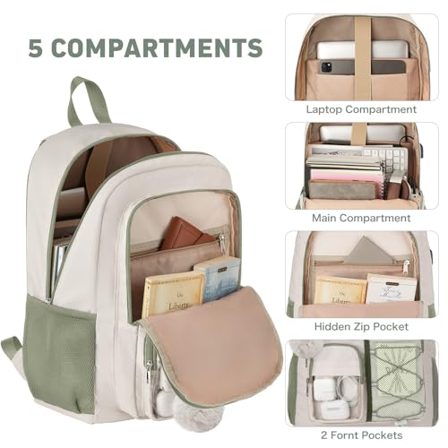 Image of Laptop Backpack for Women College Bookbag: 15.6 Inch Casual Work Backpacks with USB Charging Port Waterproof Womens Travel Back Pack with Laptop Compartment Daypack for Teacher Nurse Computer Bag