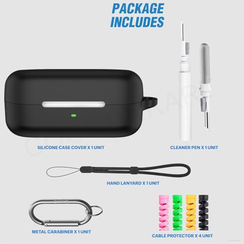 Image of Silicone Case Cover for Sony WF-C510 with Cleaner Kit, Lanyard & 4 Pcs Cable Protectors (Black)