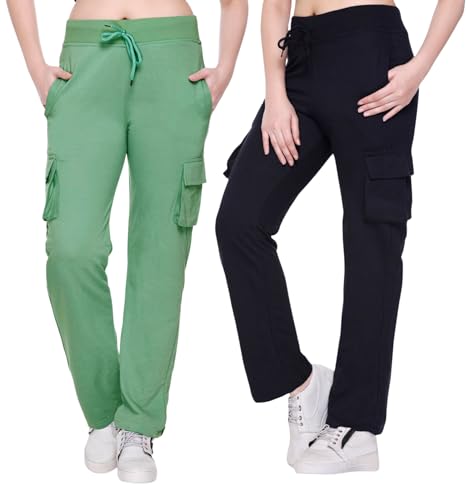 Image of White Moon Women's 4 Pocket Cargo Joggers for Gym - Comfortable Track Pants for Women, Cotton Jogger Combo Pack of 2, Ideal Track Pants for Women, Cargo Joggers for Everyday Wear