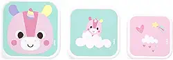 Conjunto de 3 Potes para Lanche Infantil, Tema Zoo, com Tampa e Talheres, Resistente, Buba (Unicórnio)