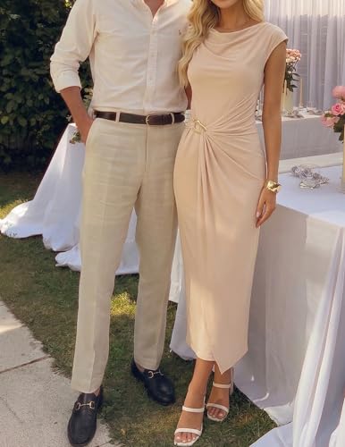 Image of ZESICA Women's 2026 Summer Cap Sleeve Casual Bodycon Dress Elegant Wedding Guest Cocktail Party Formal Long Midi Dresses