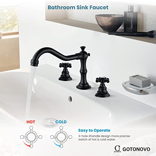 Gotonovo Matte Black Bathroom Sink Widespread Faucet Mixing Tap Deck Mount Double Cross Knobs 3 Hole With Pop Up Drain thumb #5