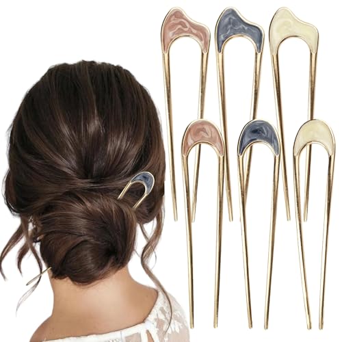 6 Pièces U Fourchette à Cheveux Chignon, 11x2.5cm Épingles à Cheveux Françaises en Métal, 2 Modèles de Pince a Chignon Barrette en Forme de U, pour...