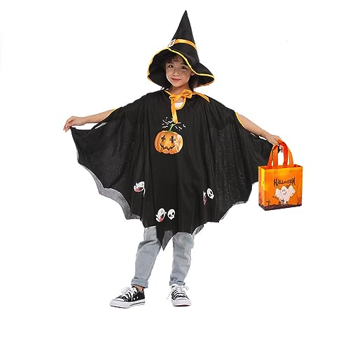 JSRHEEM Capa de Halloween, Disfraz de calabaza para Halloween, Halloween capa de calabaza para niños, Traje de bruja calabaza para el espectáculo