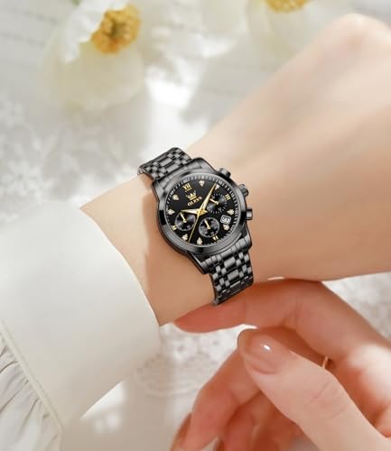Image of OLEVS Women Watch Stylish Elegant Chronograph Luxury Diamond Analog Quartz Stainless Steel Luminous Date Ladies Wrist Watches for Women